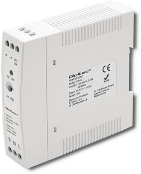 Zasilacz Qoltec na szynę DIN 20 W, 12 V, 1,67 A, Slim White (50908) (5901878509082)