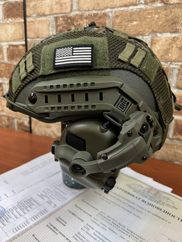 Шлем FAST USA NIJ IIIA L-XL Олива, EARMOR M31 Активные шумоподавляющие стрелковые наушники, крепления, кавер