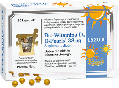 Біологічно активна добавка Pharma Nord Bio-Witamina D3 D-pearls 38 мкг 80 капсул (5709976138209)