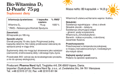 Suplement diety Pharma Nord Bio-Witamina D3 D-pearls 75 mcg 80 kapsułek (5709976127203)