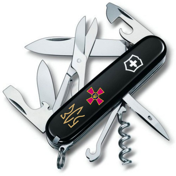 Швейцарский нож Victorinox CLIMBER ARMY 91мм/14 функций, черные накладки, Эмблема ЗСУ + Трезубец ЗСУ