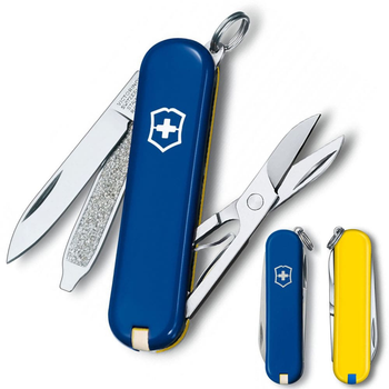 Швейцарський ніж Victorinox CLASSIC SD UKRAINE 58мм/7 функцій, синьо-жовтий