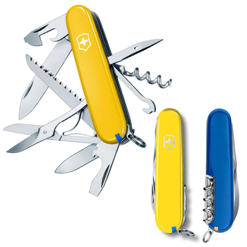 Швейцарський ніж Victorinox HUNTSMAN UKRAINE 91мм/15 функцій, жовто-сині накладки