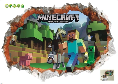 Інтер'єрна вінілова 3D наклейка на стіну Майнкрафт-Minecraft 70-50 см в дитячу N2 ( Декор Кімнати Шпалери )