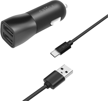 Адаптер Fixed Dual USB Car Charger 15Вт + USB/USB-C Cable Black (8591680114818)
