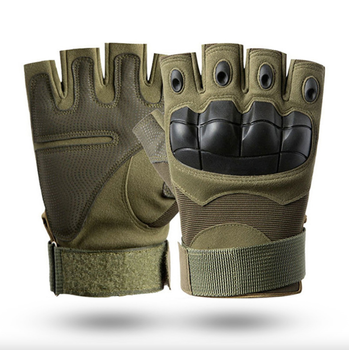 Перчатки тактические без пальцев летние для ВСУ c защитой на костяшках армейские L/9 Зеленый