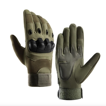 Тактические перчатки полнопалые демисезонные для ВСУ армейские сенсорные c защитой на костяшках М/8 Зеленый