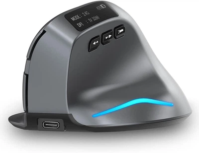 Вертикальная беспроводная аккумуляторная мышь Zelotes, Bluetooth со светодиодным экраном, 2,4 ГГц, 3200 DPI, 8 вертикальных кнопок, игровая. Цвет - Черный