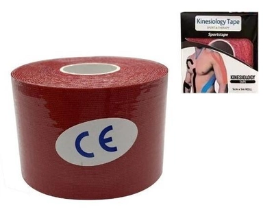 Кінезіо тейп (кінезіологічний тейп) Kinesiology Tape в коробці 5см х 5м червоний