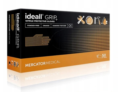 Перчатки Mercator Medical ideall GRIP+ нитриловые Оранжевые 25пар\50шт. размер М URT7589М