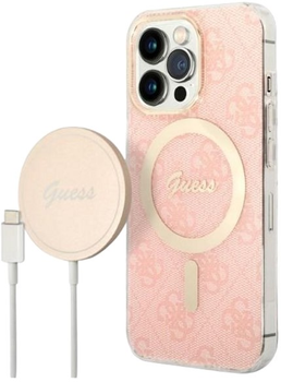Панель + Зарядний пристрій Guess 4G Print MagSafe для Apple iPhone 13 Pro Max Pink (3666339103033)