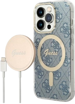 Etui + Ładowarka Guess 4G Print MagSafe do Apple iPhone 14 Pro Blue (3666339102982)