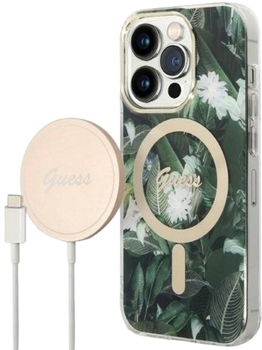 Etui + Ładowarka Guess Jungle MagSafe do Apple iPhone 14 Pro Green (3666339103279)
