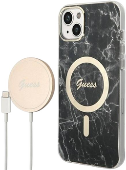Панель + Зарядний пристрій Guess Marble MagSafe для Apple iPhone 14 Plus Black (3666339103125)