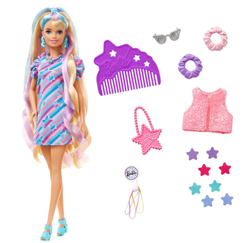 Lalka z akcesoriami Mattel Barbie Totally Hair in Star Print Dress (194735014835)