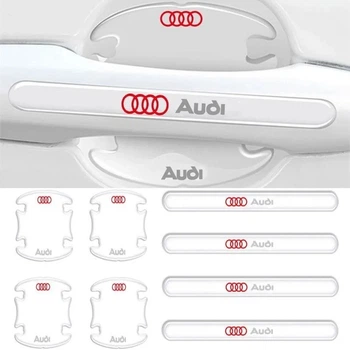 Защитные накладки под/на ручки дверей авто от царапин с логотипом AUDI 8шт