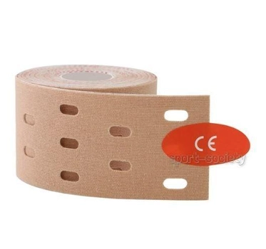 Кинезио тейп (кинезиологический тейп) перфорированный (punch tape) Kinesiology Tape 5см х 5м телесный