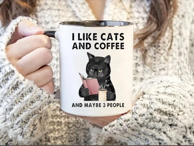Кружка керамика 330 мл черно-белая I like cats and coffee (530192)