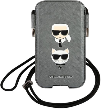 Etui-torba Karl Lagerfeld Saffiano Ikonik Karl&Choupette Head Grey (3666339030773)