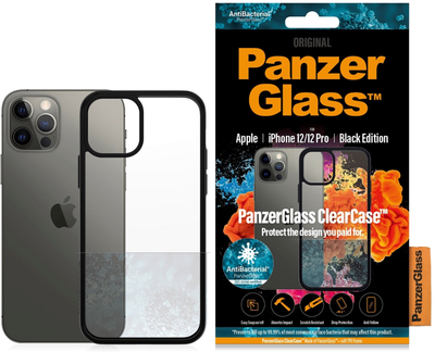 Etui Panzer Glass Clear Case Antibacterial do Apple iPhone 12/12 Pro Black (5711724002526)