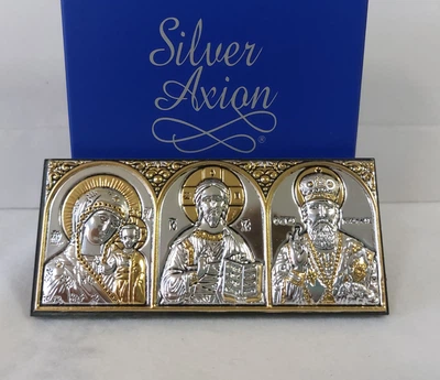 Грецька ікона-триптих Silver Axion для автомобіля EP1-501PBG/3M/P 10x5 см