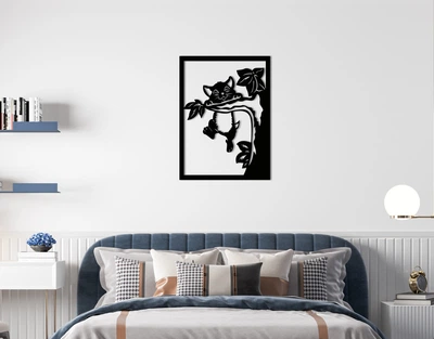 Декоративное панно на стену из дерева Upwood Decor Ловкий котик Artful cat 60 х 81.6 см black