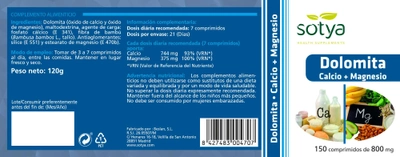 Дієтична добавка Sotya Dolomita 800 мг 150 таблеток (8427483004707)