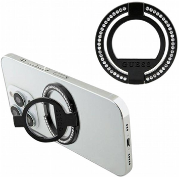 Uchwyt-pierścień na smartfon Guess Ring Stand MagSafe GUMRSALDGK Rhinestone Czarny (3666339170356)