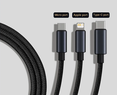 Кабель зарядный Baseus 3-in-1 MicroUSB/Lightning/Type-C Black 1.2 м (CAJY010601)