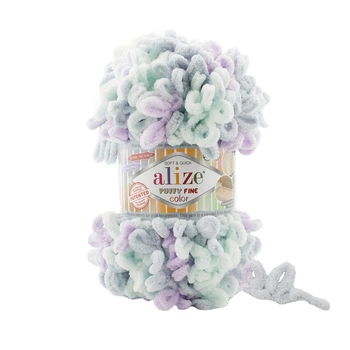 Пряжа для вязания Alize Puffy FINE Color 6466 фантазийная нить плюшевая