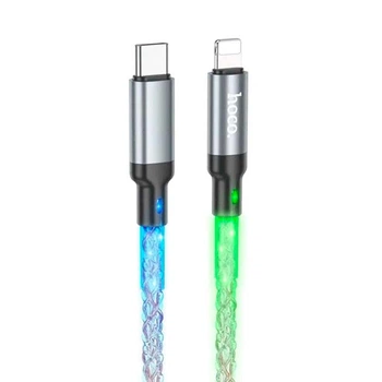 Кабель зарядки Hoco U112 Shine 20W 3А 1М LED Charging Data Cable for Type-C to Lightning Power Delivery для iOS пристроїв iPhone iPad iPod Сірий