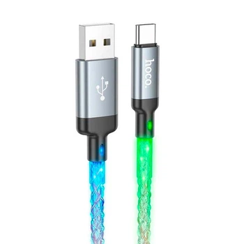 Кабель заряджання Hoco U112 Shine 3А 1М LED Charging Data Cable для USB для Type-C для телефону/смартфону Сірий