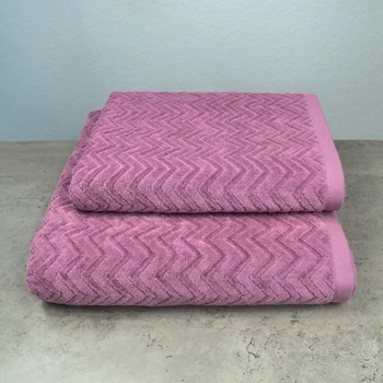 Набор махровых полотенец Жаккардовых с велюром 2шт GM Textile 50x90см, 70x140см 550г/м2 (Фиолетовый)