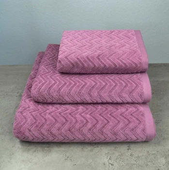 Набор махровых полотенец Жаккардовых с велюром 3шт GM Textile 40x70см, 50x90см, 70x140см 550г/м2 (Фиолетовый)