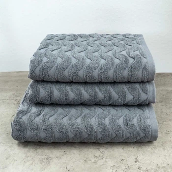 Комплект махровых полотенец Жаккардовых Волна 3шт GM Textile 50х90см, 50х90см, 70х140см 500г/м2 (Серый)