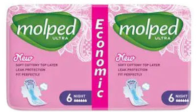 Гігієнічні прокладки Molped Ultra Night Eco 6 крапель 12 шт (8690536825202)