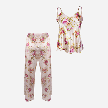 Piżama (podkoszulka + spodnie) damska DKaren Dk-Ki S Beżowa z kwiatowym wzorem (5903251425873)