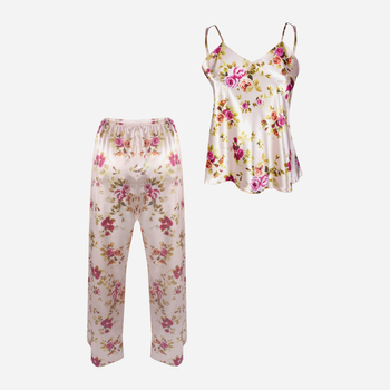 Piżama (podkoszulka + spodnie) damska DKaren Dk-Ki 2XL Beżowa z kwiatowym wzorem (5903251425910)