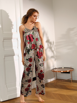 Piżama (podkoszulka + spodnie) damska DKaren Dk-Ki XL Brązowa z kwiatowym wzorem (5903251426023)
