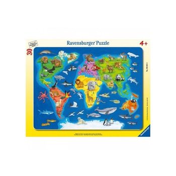 Puzzle klasyczne Ravensburger Mapa świata ze zwierzętami 33 x 24 cm 30 elementów (4005556066414)