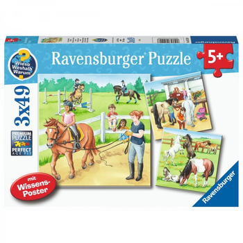 Puzzle klasyczne Ravensburger Dzień na farmie koni 21 x 21 cm 3 x 49 elementów (4005556051298)