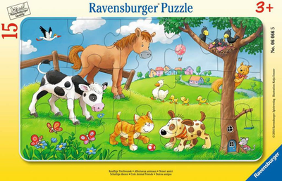 Puzzle drewniane Ravensburger Pluszowi przyjaciele zwierząt 25 x 15 cm 15 elementów (4005556060665)