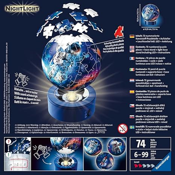 Puzzle 3D Ravensburger Ravensburger 3D Puzzle 11264 Night Light Puzzle Ball Puzzle Astronauc w kosmosie 12.5 x 12.5 cm 72 elementy (4005556112647)