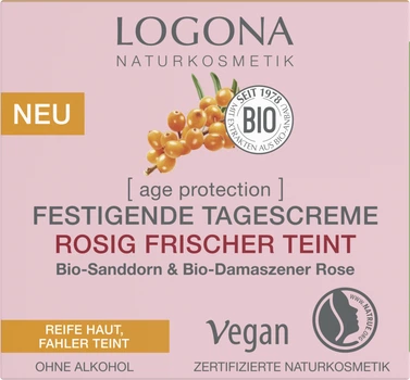 Денний біо-крем для обличчя Logona Свіже сяйво з обліпихою та трояндою 50 мл (4055297146876)