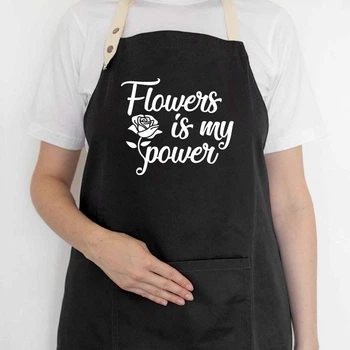 Фартук с надписью Flowers is my power (черный)