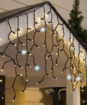 Гирлянда бахрома уличная с мерцанием, 5x0,6м, 140 LED+FLASH, черный каучук, 30 нитей, Теплый белый