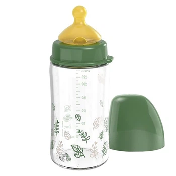 Бутылочка стекло с широким горлом и латексной соской NIP Cherry Green 240 мл 0+ (4000821351189)