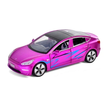 Машинка інерційна Автосвіт AP-1779 Tesla маcштаб 1:32 металева, звук, світло, капот і двері відчиняються Фіолетова 15 см