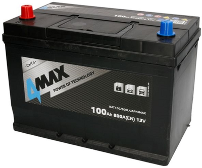 Аккумулятор 4Max 12В 95 Ач/800 А (L+ стандартные клеммы) 306x175x227 B01 (BAT100/800L/JAP/4MAX)