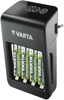 Ładowarka akumulatorków Varta LCD Plug Charger+ EU 4x 2100 mAh Black (57687101441)